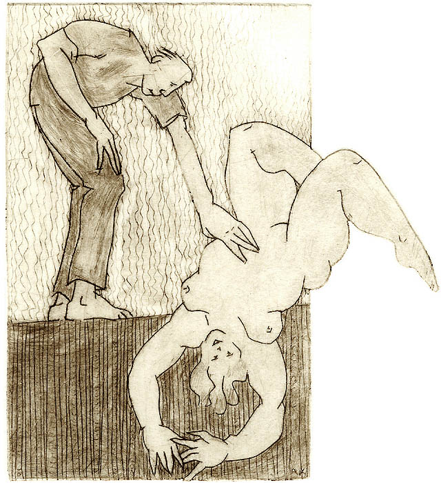 Agnes Keil, man strokes women, 10 x 11cm, 2001